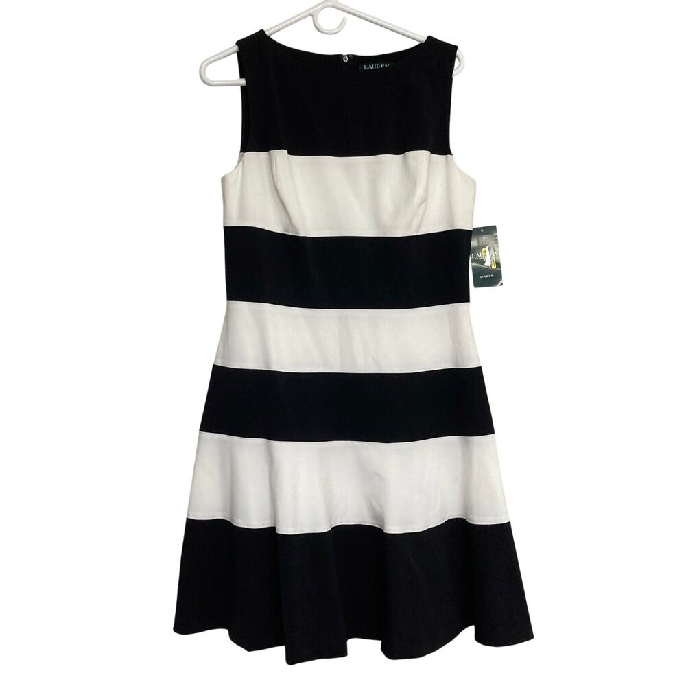 Lauren Ralph Lauren Women’s 10 Black White Stripes Sleeveless Fit & Flare Dress